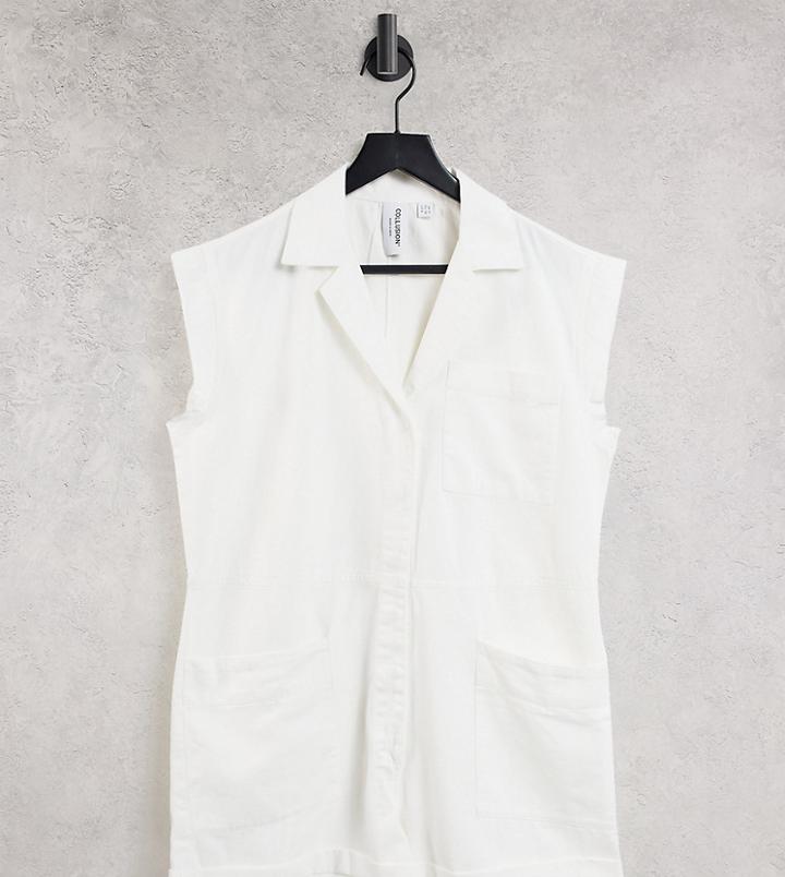 Collusion Short Sleeve Romper In White