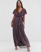 Asos Design Cape Back Dipped Hem Maxi Dress-purple