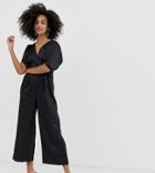 Warehouse Tea Jumpsuit In Polka Dot - Black