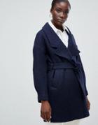 Selected Femme Wrap Wool Coat-navy