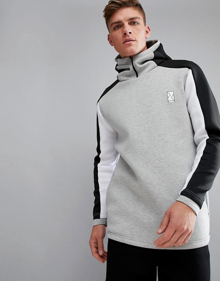 Bershka Sport Color Block Hoodie In Gray - Gray