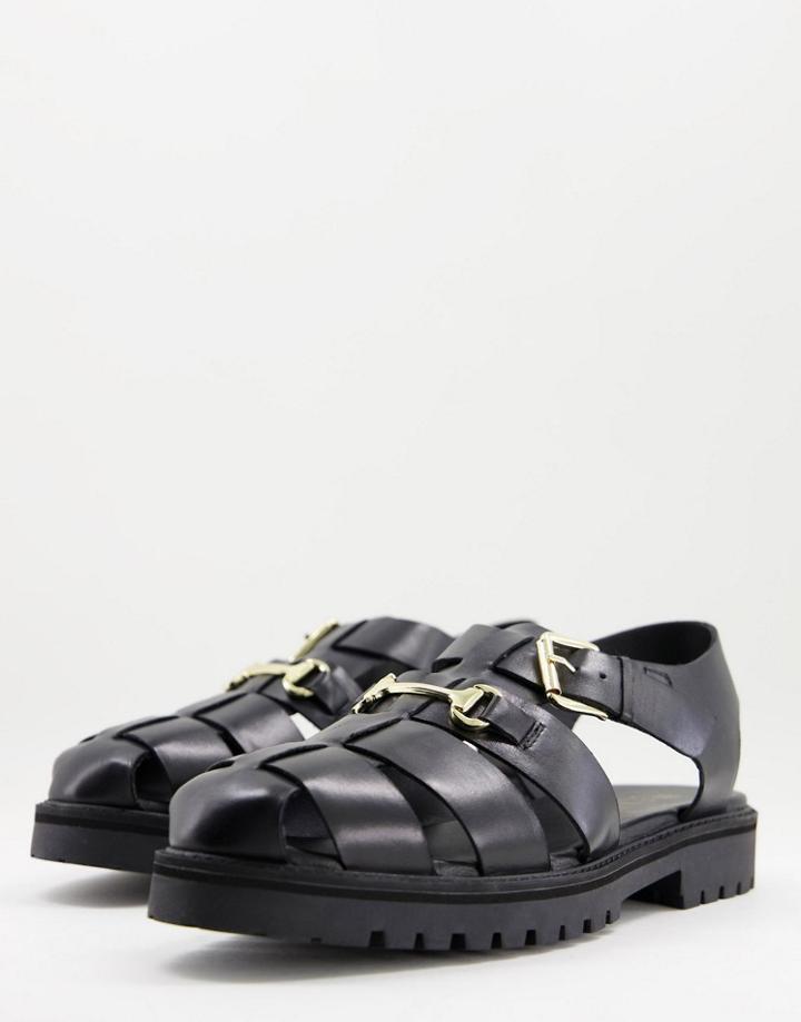 Walk London Benjamin Snaffle Sandals In Black Leather