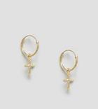 Kingsley Ryan Sterling Silver Gold Plated Ornate Drop Cross Hoop Earrings - Gold