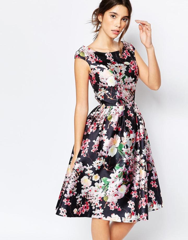 Chi Chi London Allover Floral Midi Dress With Keyhole Back Detail - Multi Floral