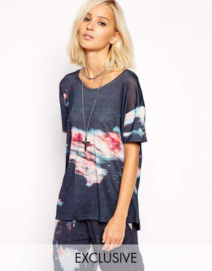 Religion T-shirt With All Over Burnt Floral Print Matching Set - Blue