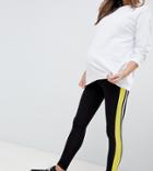 Asos Design Maternity Over The Bump Leggings With Double Side Stripe - Black
