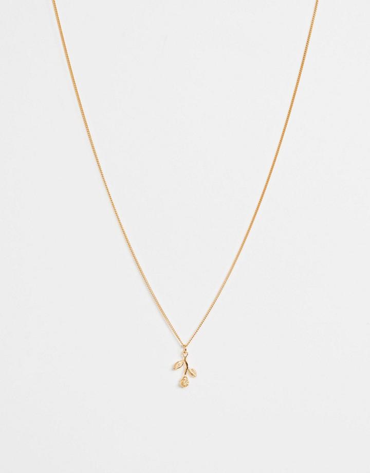 Asos Design Sterling Silver Necklace With Rose Pendant In 14k Gold Plate - Gold