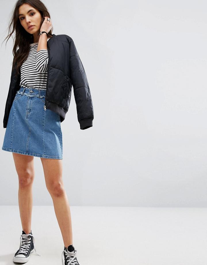 Noisy May Fray Detail A Line Skirt - Blue