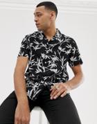 New Look Regular Fit Revere Shirt With Leaf Print In Black - Black
