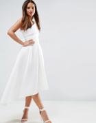 Asos One Shoulder Foam Scuba Dip Back Midi Skater Dress - White