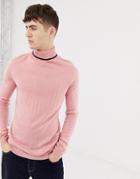 Collusion Muscle Fit Roll Neck Sweater In Pink - Pink