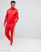 Asos Retro Tracksuit Half Zip Track Jacket/ Skinny Joggers In Red With White Panels - Red