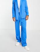 Asos Design Wide Leg Suit Pants In Electric Blue Plisse