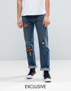 Reclaimed Vintage Revived X Romeo & Juliet Levi 501 Jeans In Blue With Patches - Blue