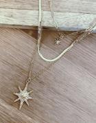 Asos Design Multirow Necklace With Starburst Pendants In Gold Tone