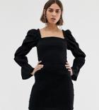Collusion Shirred Cotton Mini Dress - Black