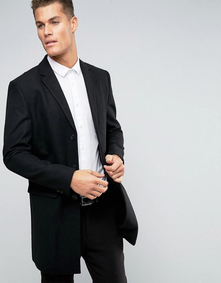 New Look Wool Overcoat In Black - Black