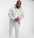 Threadbare Plus Full Zip Hoodie & Sweatpants Tracksuit Set In Light Gray