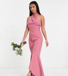 Little Mistress Petite Bridesmaid Cross Front Midi Dress In Dark Pink