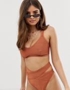 Asos Design Fuller Bust Wrap Bandage Crop Bikini Top In Soft Mink Dd-f-pink