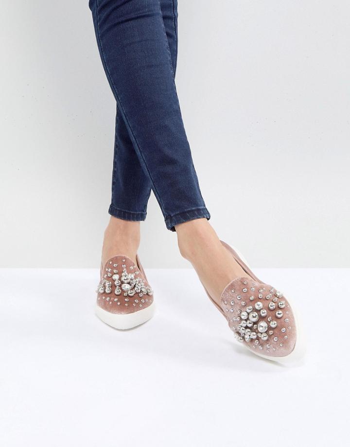 Miss Kg Lareina Embellished Velvet Sneakers - Beige