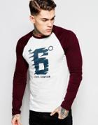 Asos Long Sleeve T-shirt With Number Print And Contrast Raglan - White Burgandy