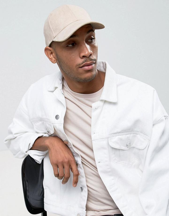 Asos Baseball Cap In Pink Faux Suede - Pink