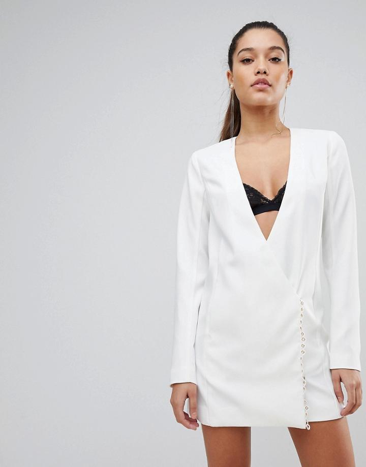 Prettylittlething Wrap Tailored Mini Dress - Cream