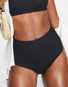 Monki Maj-lis Polyester Rib Texture High Waist Bikini Bottoms-black