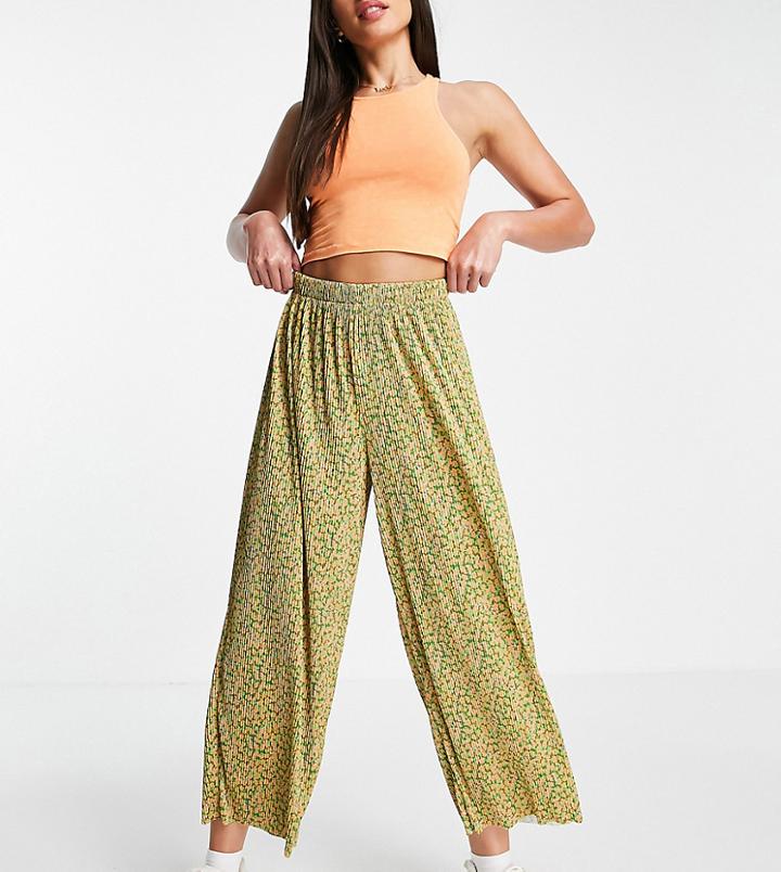 Asos Design Tall Plisse Culotte In Mustard Floral-multi