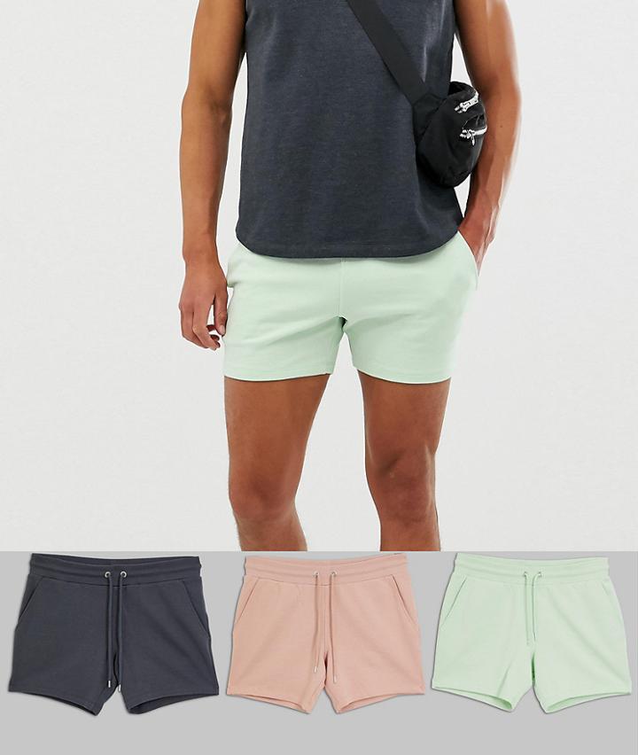 Asos Design Jersey Skinny Shorts In Shorter Length 3 Pack Gray/mint/pink - Multi