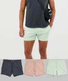 Asos Design Jersey Skinny Shorts In Shorter Length 3 Pack Gray/mint/pink - Multi