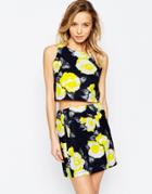 Ax Paris Crop Top In Floral Print - Navy