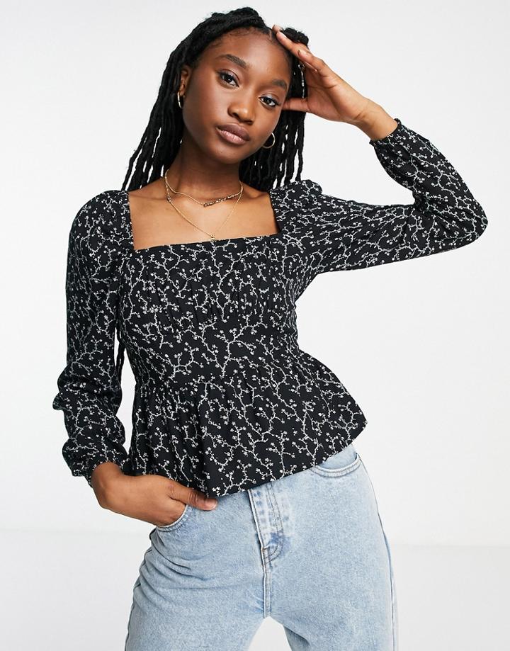 Miss Selfridge Seam Detail Blouse In Ditsy Print-black