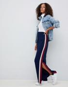 Asos Design Wide Leg Pants With Side Stripe And Split Leg - Multi