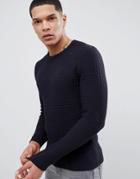 Asos Design Muscle Fit Textured Sweater In Navy - Navy