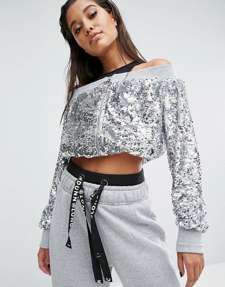 Missguided Londunn All Over Sequin Bardot Jacket - Silver