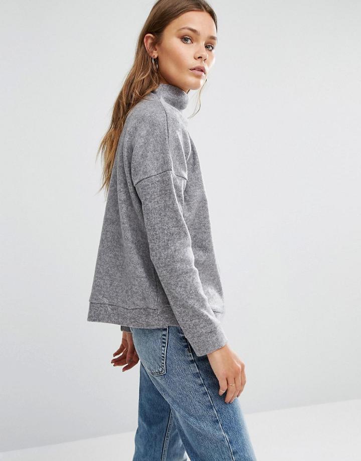 New Look High Neck Fleece Sweatshirt - Gray