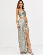 Tfnc Sequin Maxi Skirt With Slit In Silver And Gold-multi