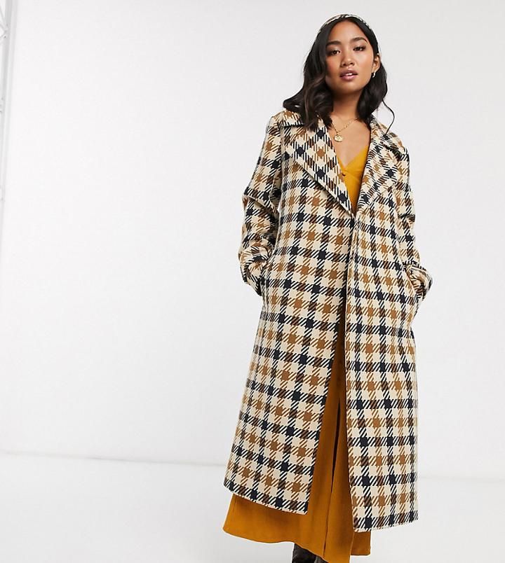 Asos Design Petite Check Belted Coat-multi