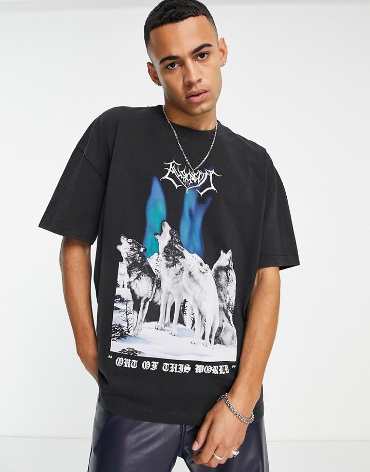 Allsaints Howl Wolf Logo Print T-shirt In Black