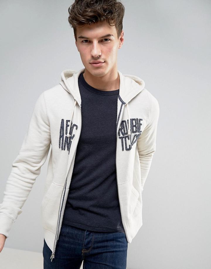 Abercrombie & Fitch Zip Through Hoodie With Chest Applique In Cream - Gray