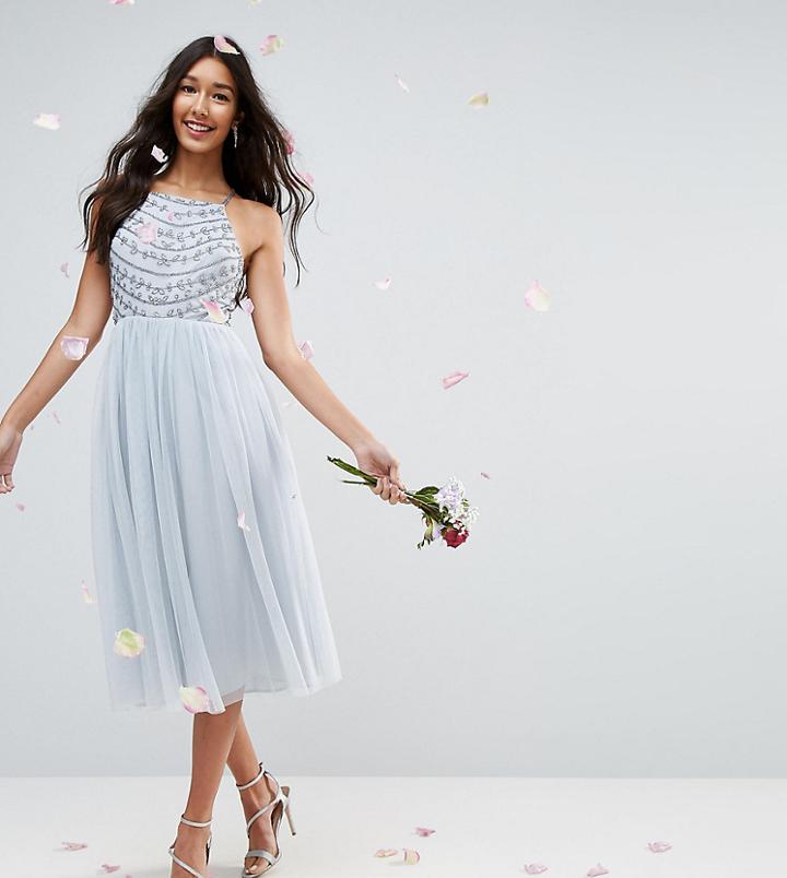 Asos Design Tall Delicate Beaded Strappy Back Midi Dress-green