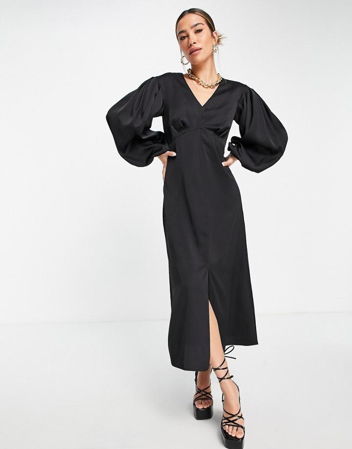 Closet London Empire Waist Volume Sleeve Midi Dress In Black