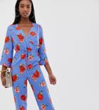Fashion Union Tall Wide Leg Jumpsuit In Floral - Blue
