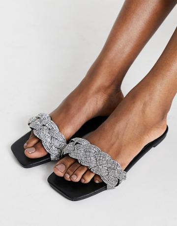 Simmi London Persia Jewelled Plait Slide Sandals In Black