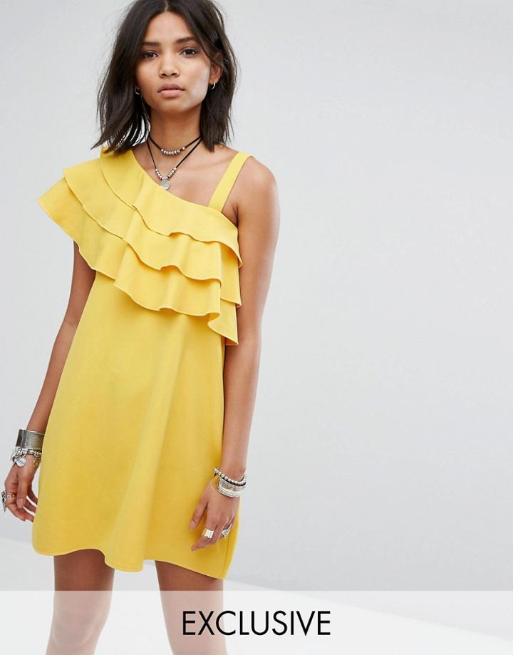 Rokoko One Shoulder Dress With Frill - Yellow