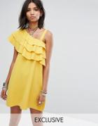 Rokoko One Shoulder Dress With Frill - Yellow