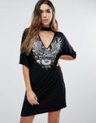 Missguided Graphic Band T-shirt Choker Dress - Black