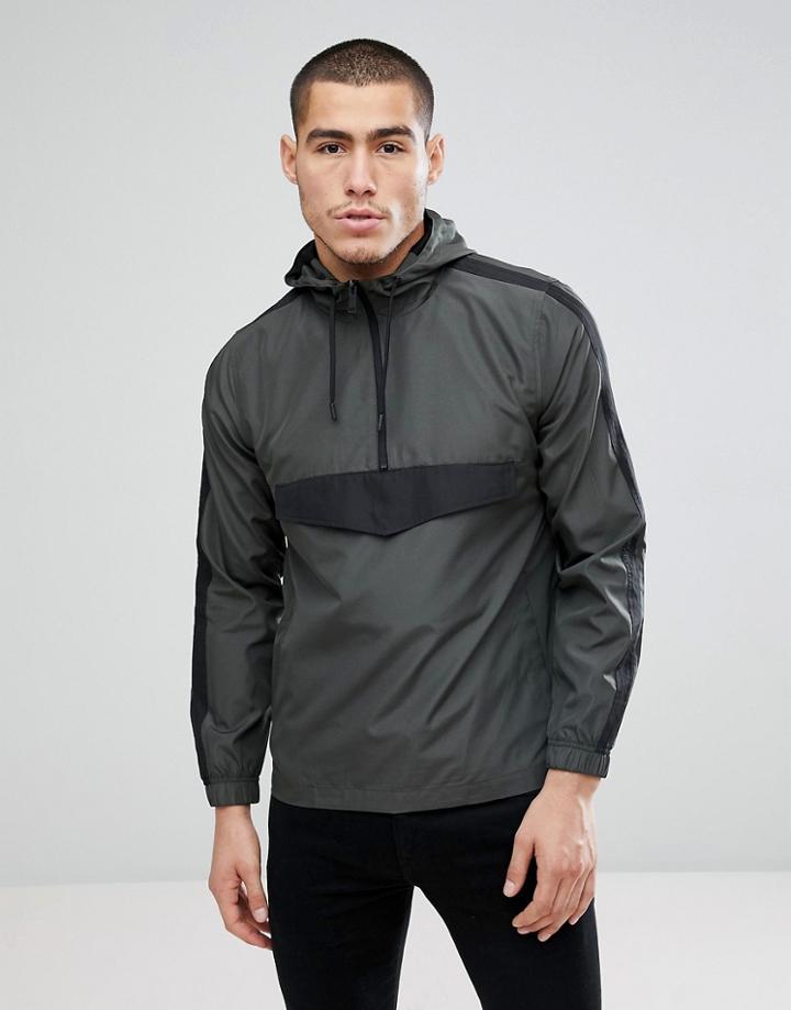 Brave Soul Half Zip Nylon Windbreaker Jacket - Green